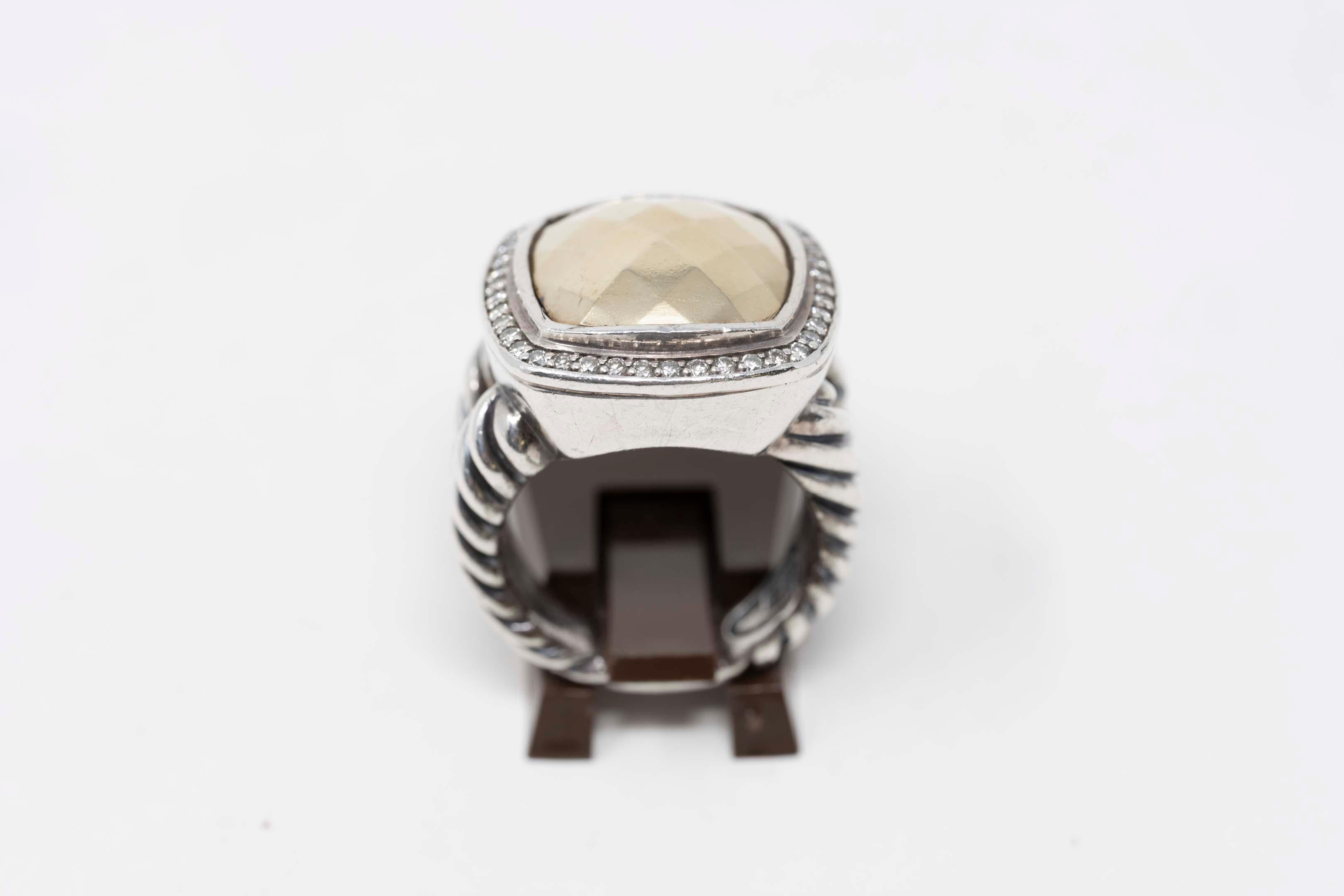 Brilliant Cut David Yurman Gold Dome Ring Diamonds Silver & 18k Gold For Sale
