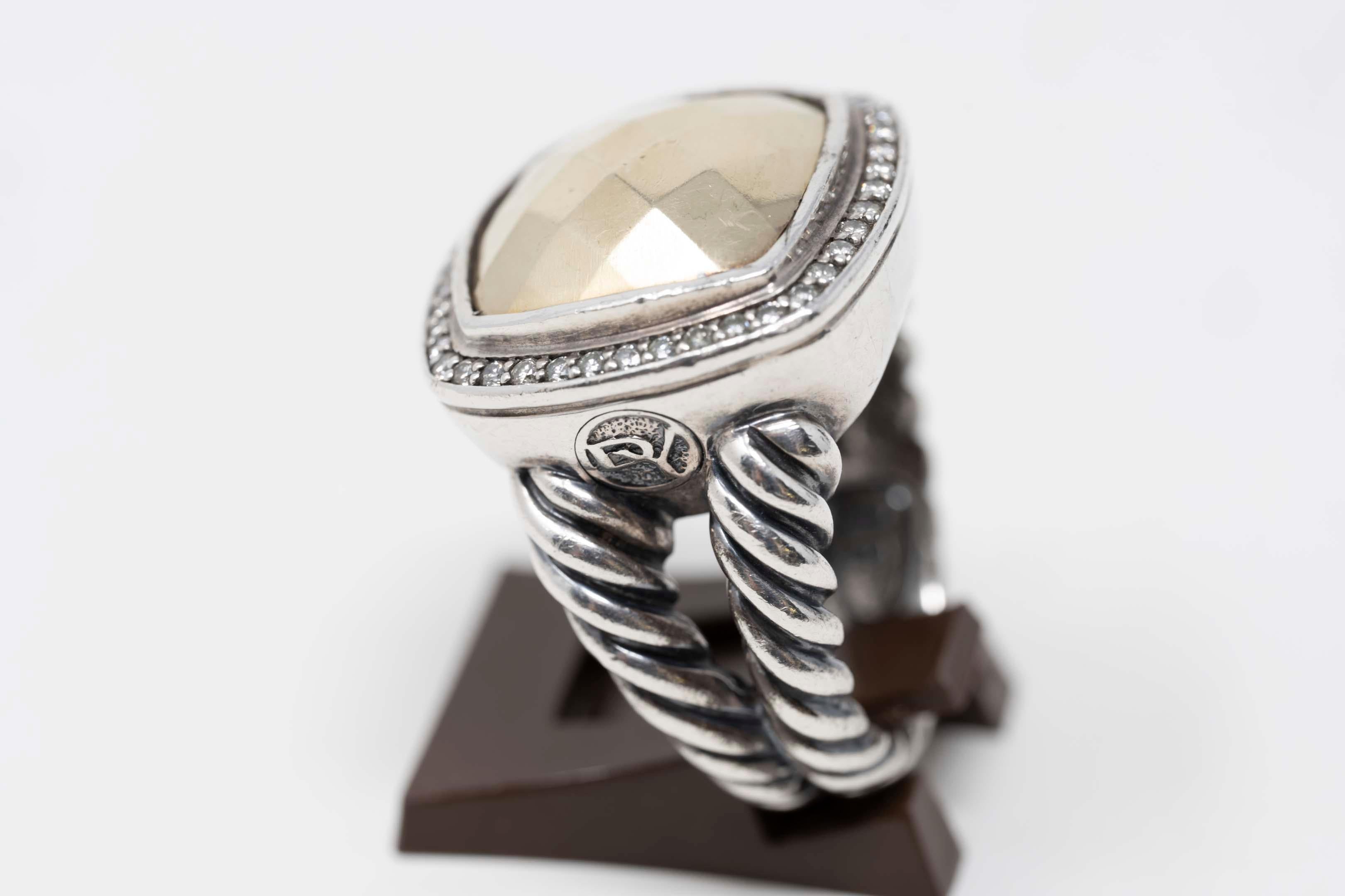 David Yurman Gold Dome Ring Diamanten Silber & 18k Gold im Zustand „Gut“ im Angebot in Montreal, QC