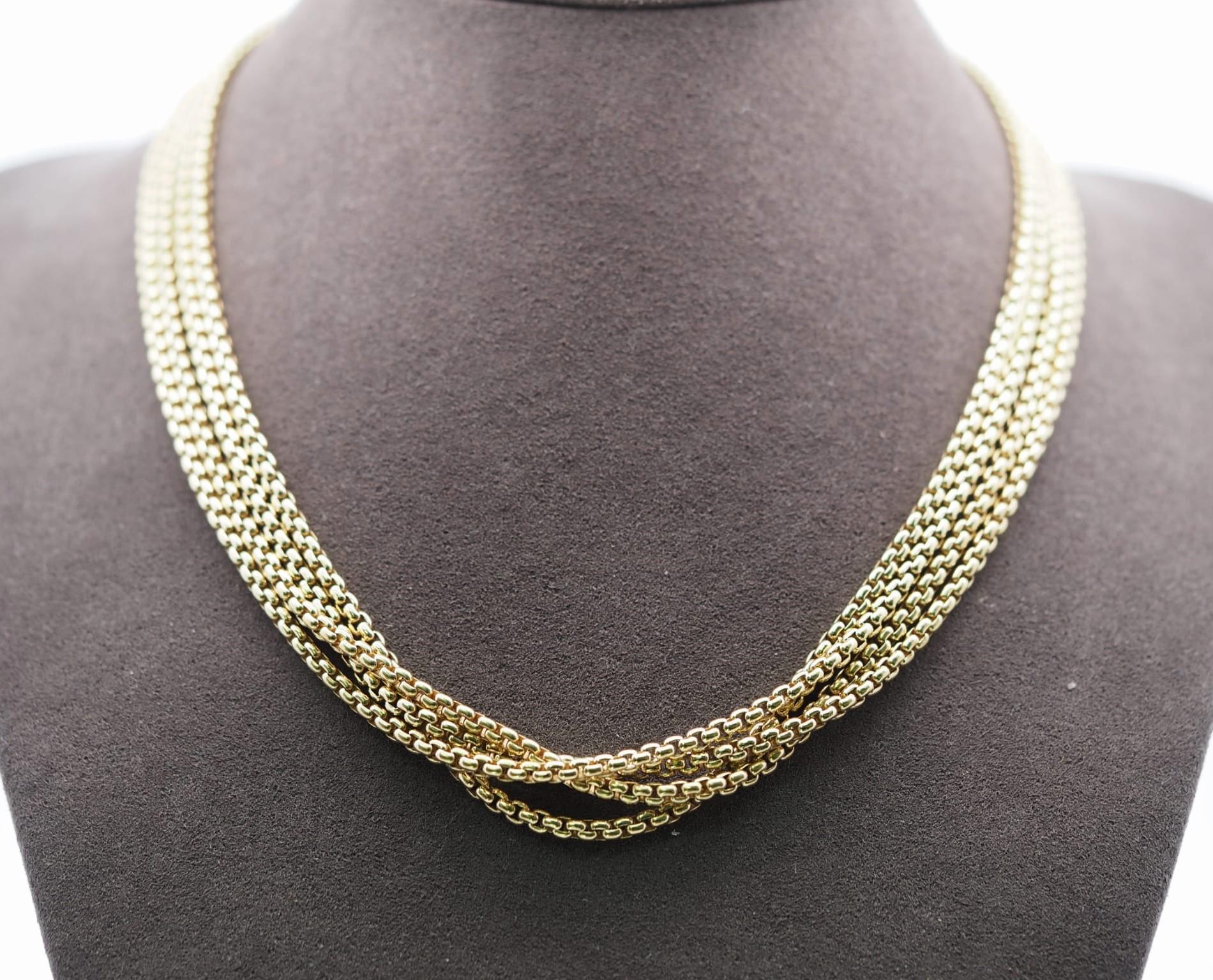 David Yurman Gold Multi Chain Necklace in 18 Karat Yellow Gold

Metal   - Yellow Gold
Metal purity   - 18K
Condition  - Excellent
Style  - 4 chains Necklace
Weight   - 80.2 grams
Markings  - 