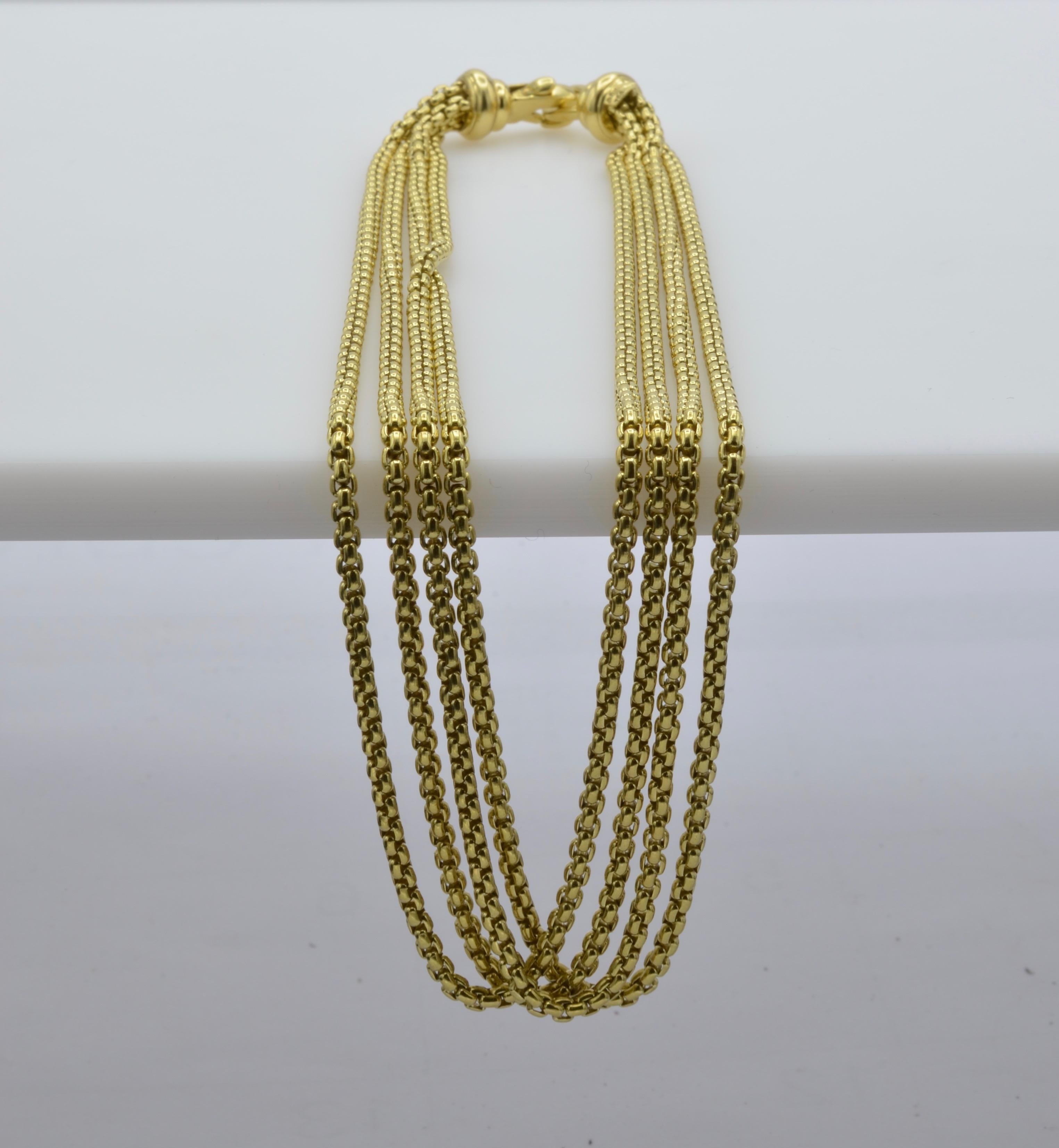 Modernist David Yurman Gold Multi Chain Necklace in 18 Karat Yellow Gold
