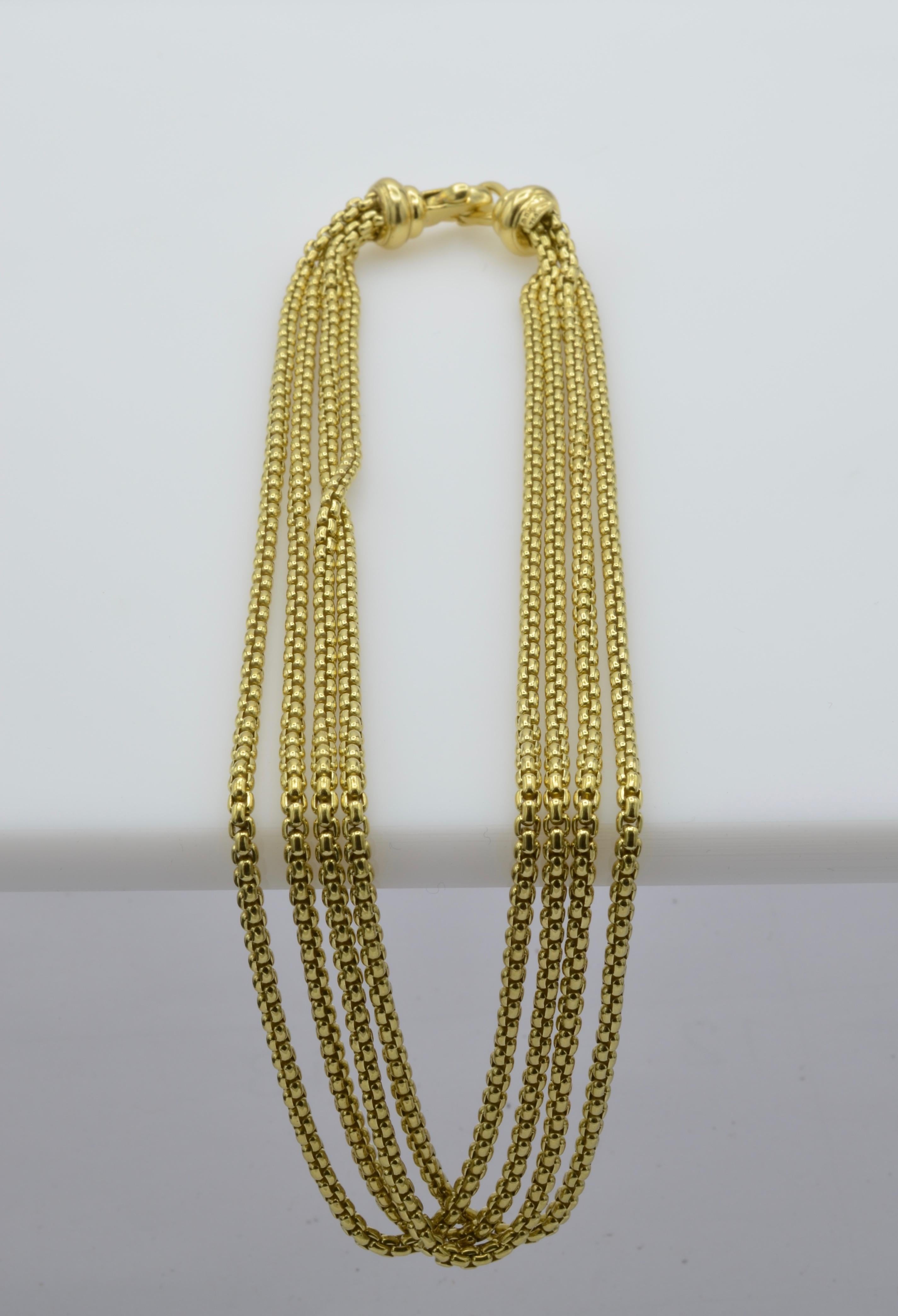David Yurman Gold Multi Chain Necklace in 18 Karat Yellow Gold In Excellent Condition In Berkeley, CA