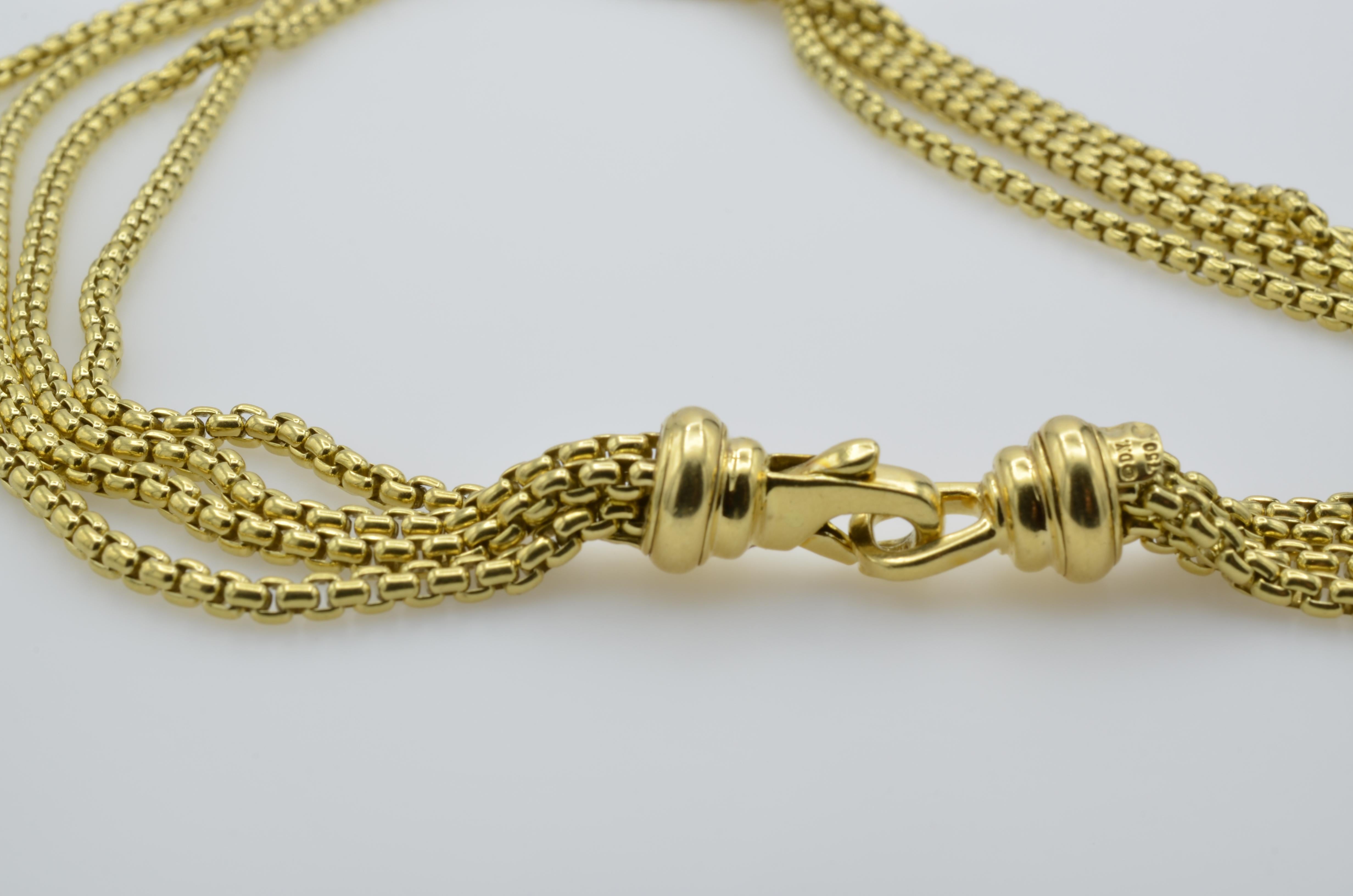 Women's or Men's David Yurman Gold Multi Chain Necklace in 18 Karat Yellow Gold