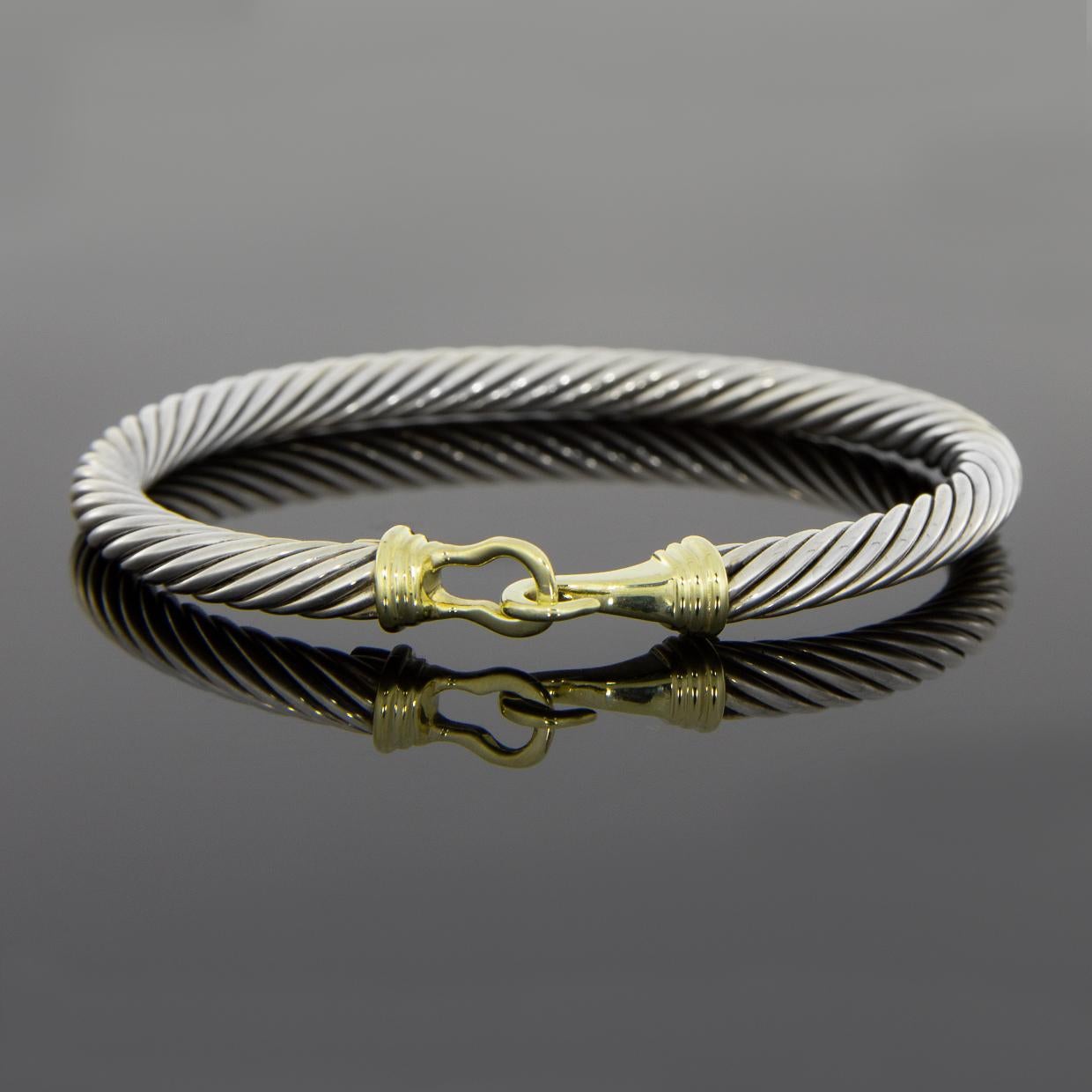 David Yurman Gold and Silver Cable Classics Buckle Bangle Bracelet In Excellent Condition In Columbia, MO