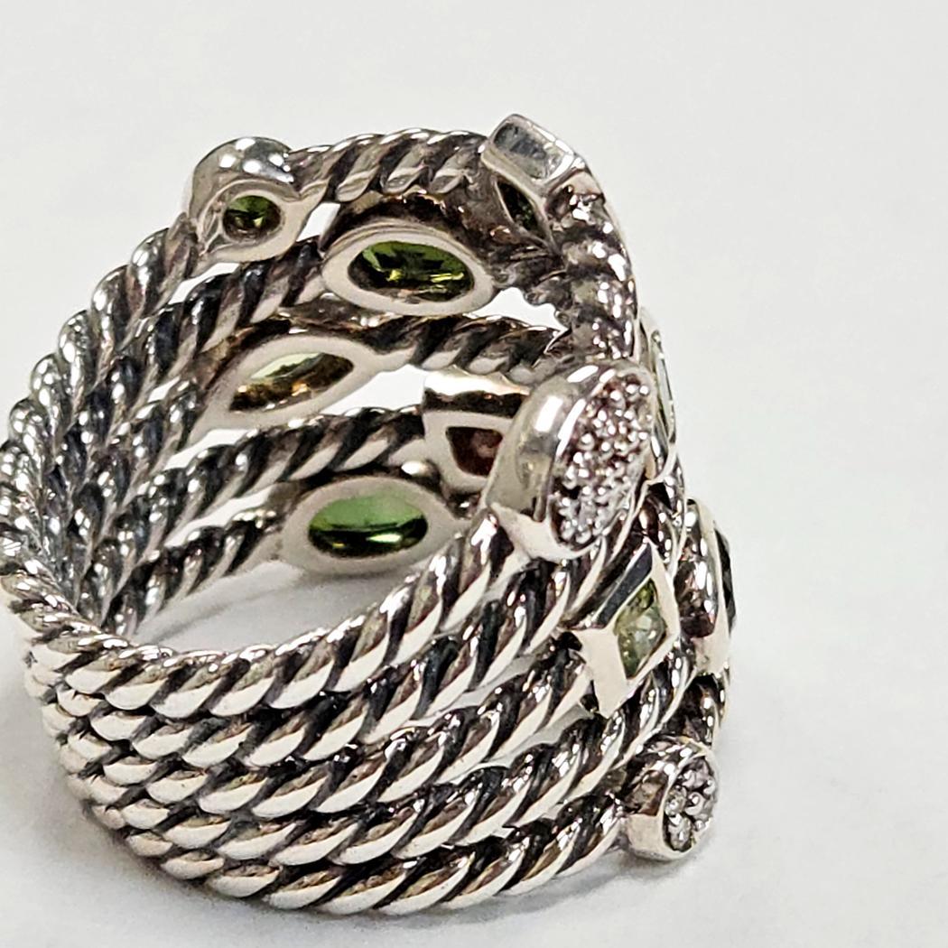 Taille ronde David Yurman Green Confetti Ring Argent, Diamants, Peridot & G.Tourmali en vente