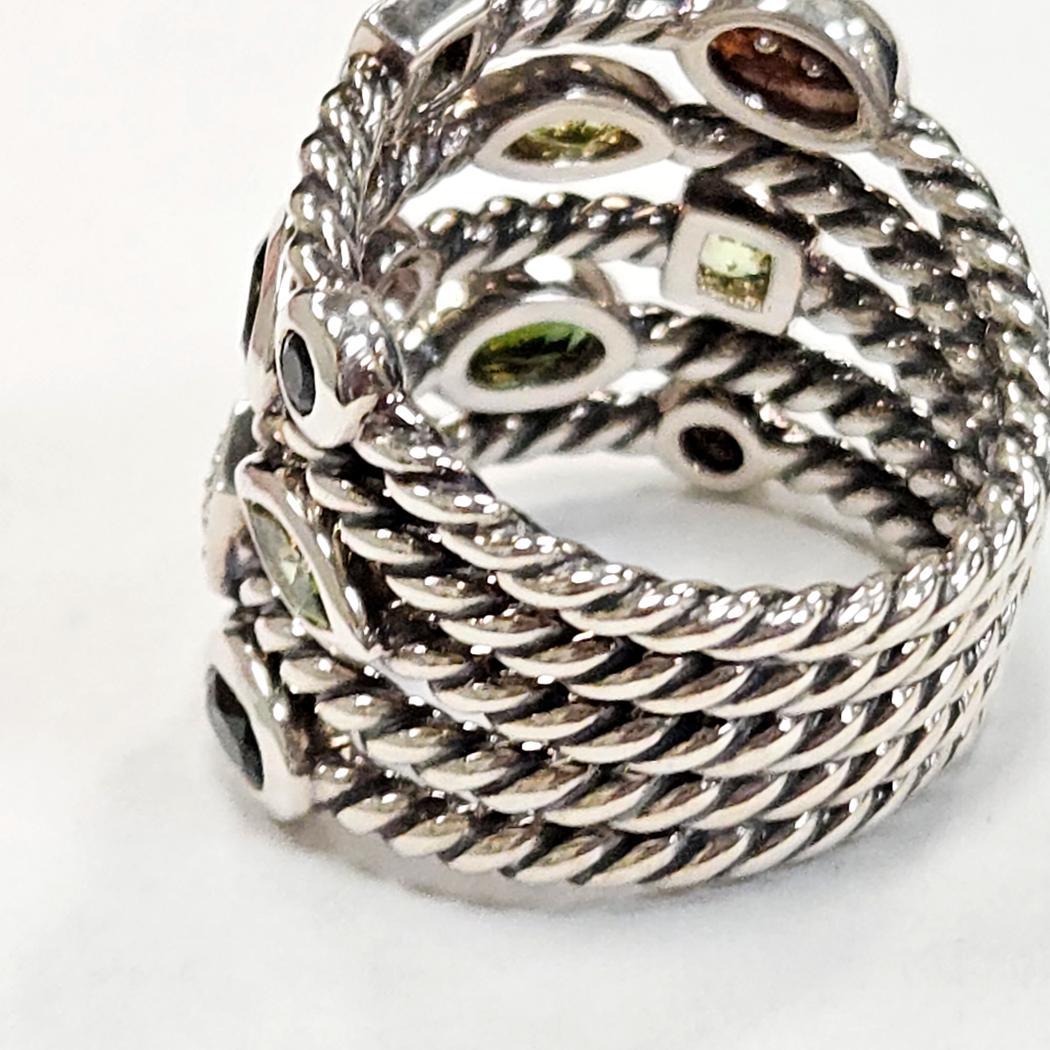 David Yurman Green Confetti Ring Argent, Diamants, Peridot & G.Tourmali Excellent état - En vente à North Miami, FL