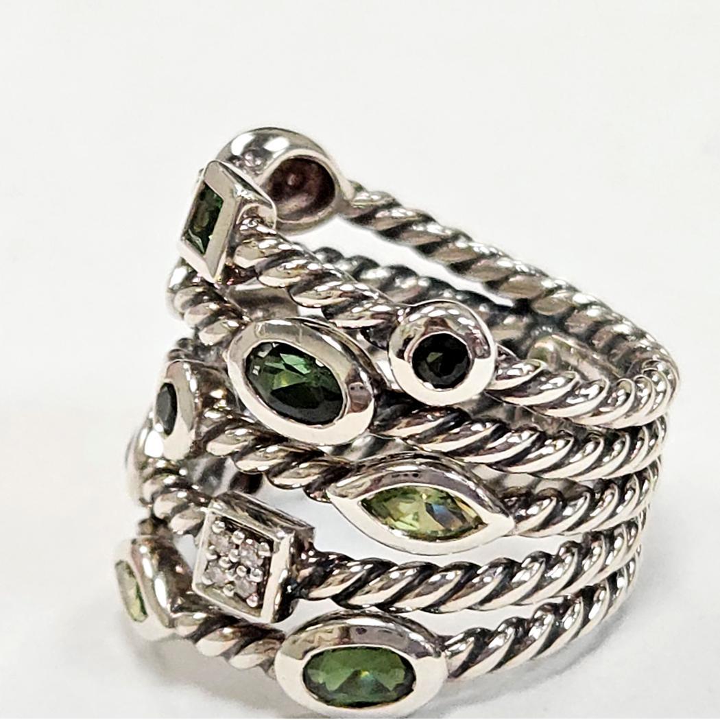 David Yurman Green Confetti Ring Argent, Diamants, Peridot & G.Tourmali Pour femmes en vente