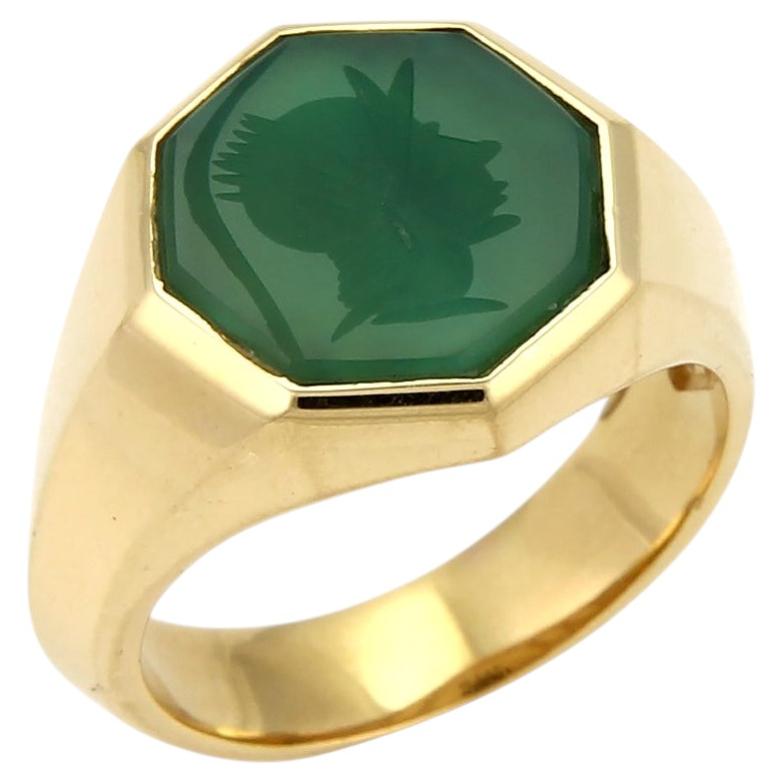 Pre-owned David Yurman Green Onyx Intaglio Octagon 18k Yellow Gold Ring Size 10