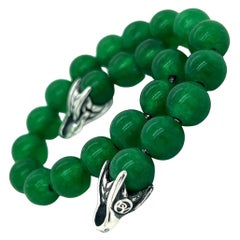 David Yurman Green Onyx Prayer Bead Bracelet 8" Sterling Silver Estate