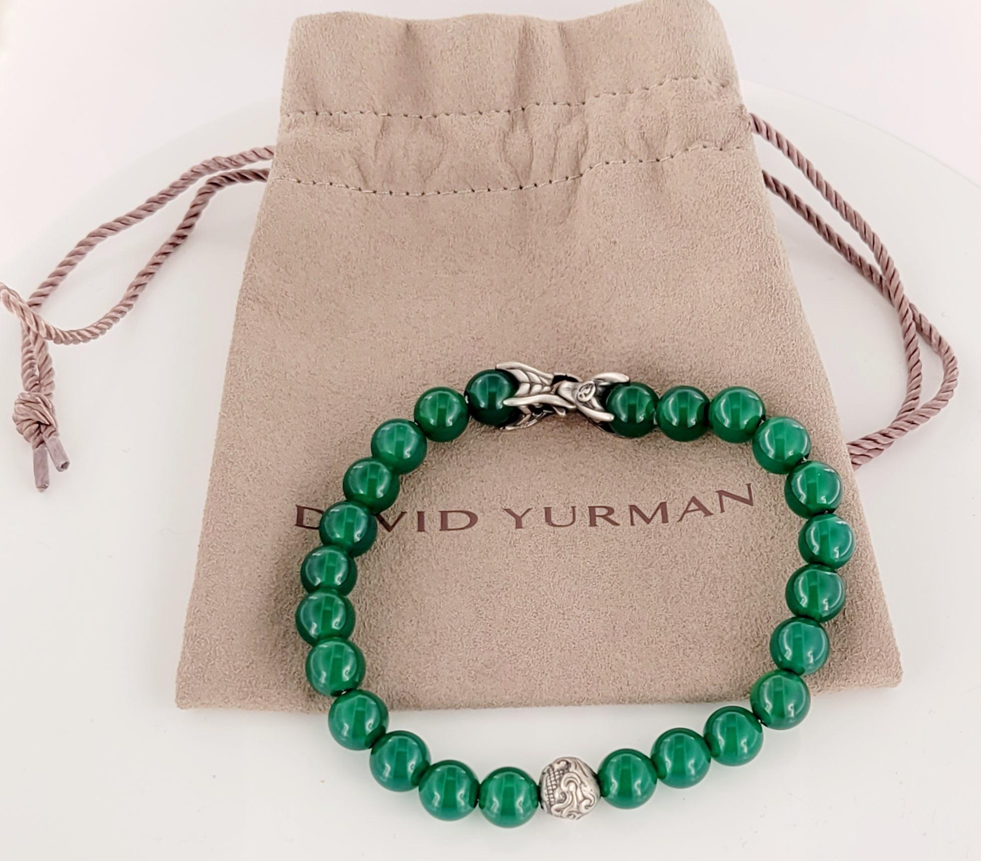Brand David Yurman
Style Green beaded bracelet 
Material Stainless Steel
Onyx width 8mm
Bracelet Length 8.5''
Nice gift for any occasions
Comes with David Yurman pouch
Condition New Never Worn