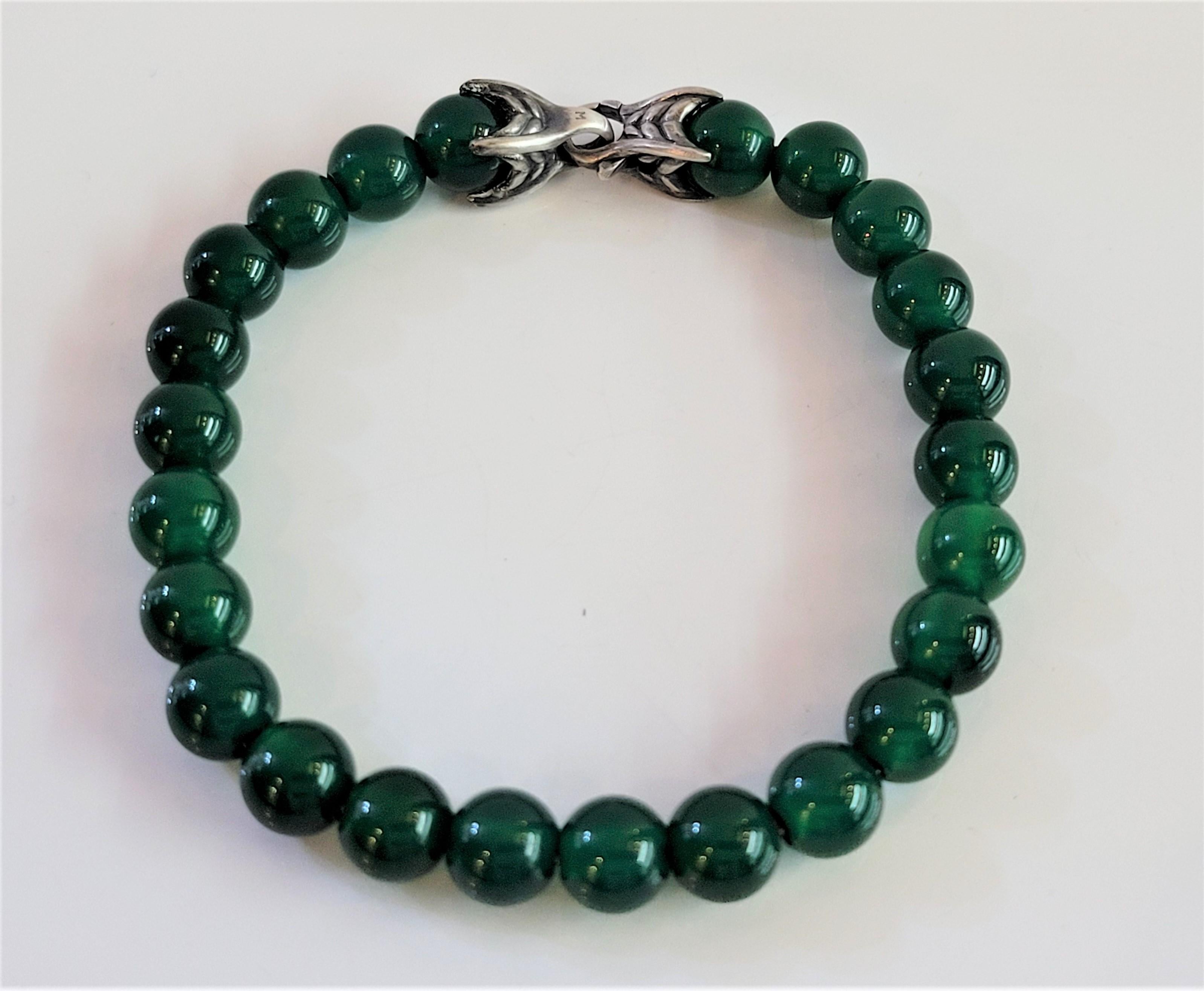 David Yurman, bracelet de perles spirituelles en argent sterling et onyx vert 8 mm Pour femmes en vente