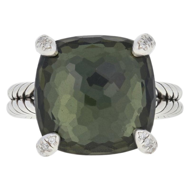 David Yurman Green Orchid and Diamond Chatelaine Ring, Sterling Designer