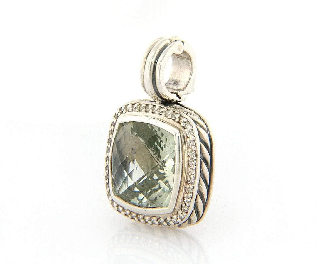 David Yurman: Anhänger aus Sterlingsilber mit grünem Quarz und Diamanten (Carréeschliff) im Angebot