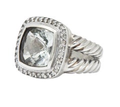 David Yurman Green Quartz Diamond Sterling Silver Petite Albion Ring