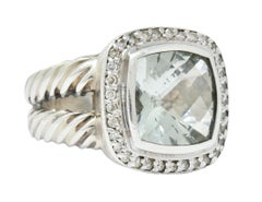 David Yurman Green Quartz Diamond Sterling Silver Petite Albion Ring