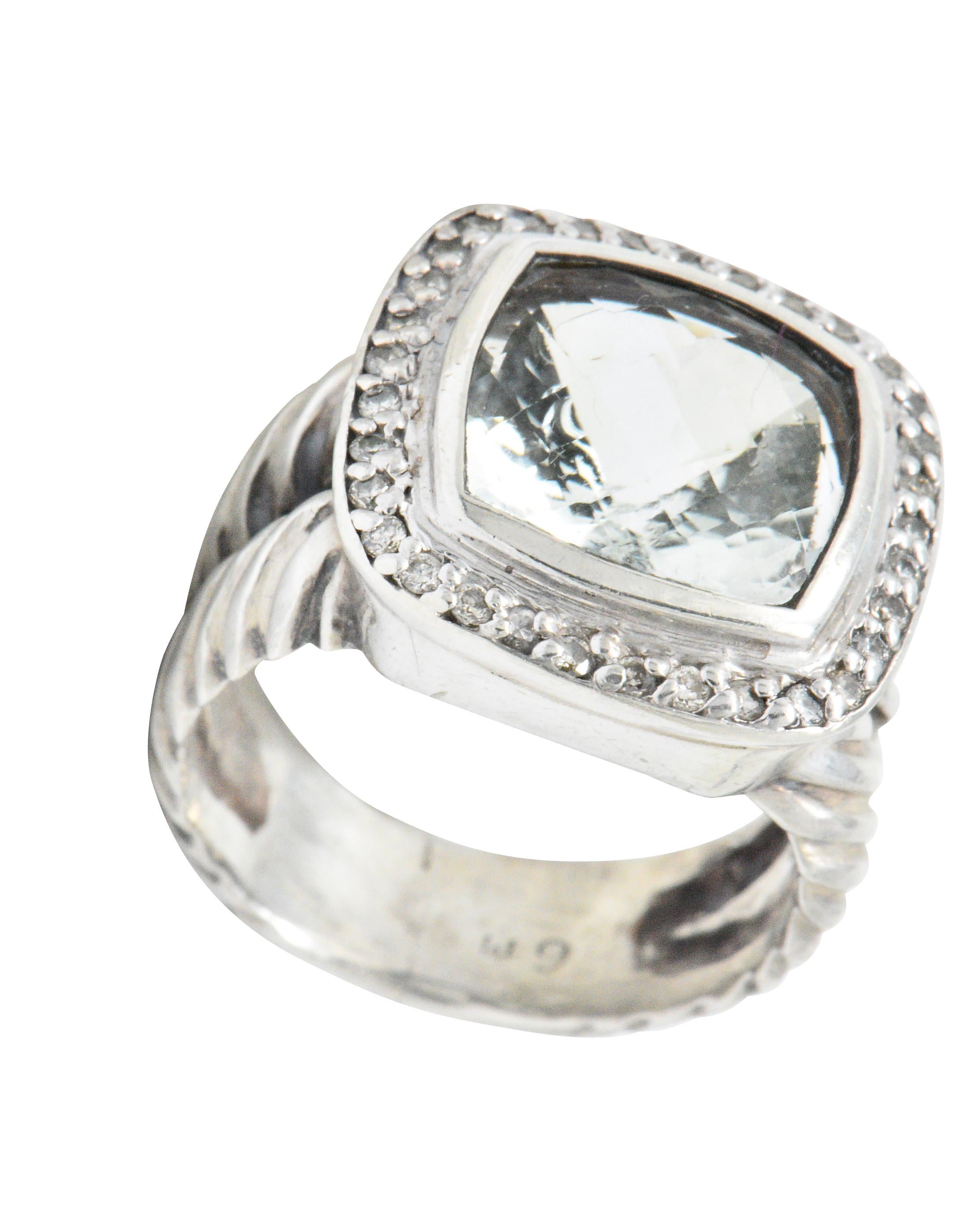 Contemporary David Yurman Green Quartz Diamond Sterling Silver Petite Albion Ring