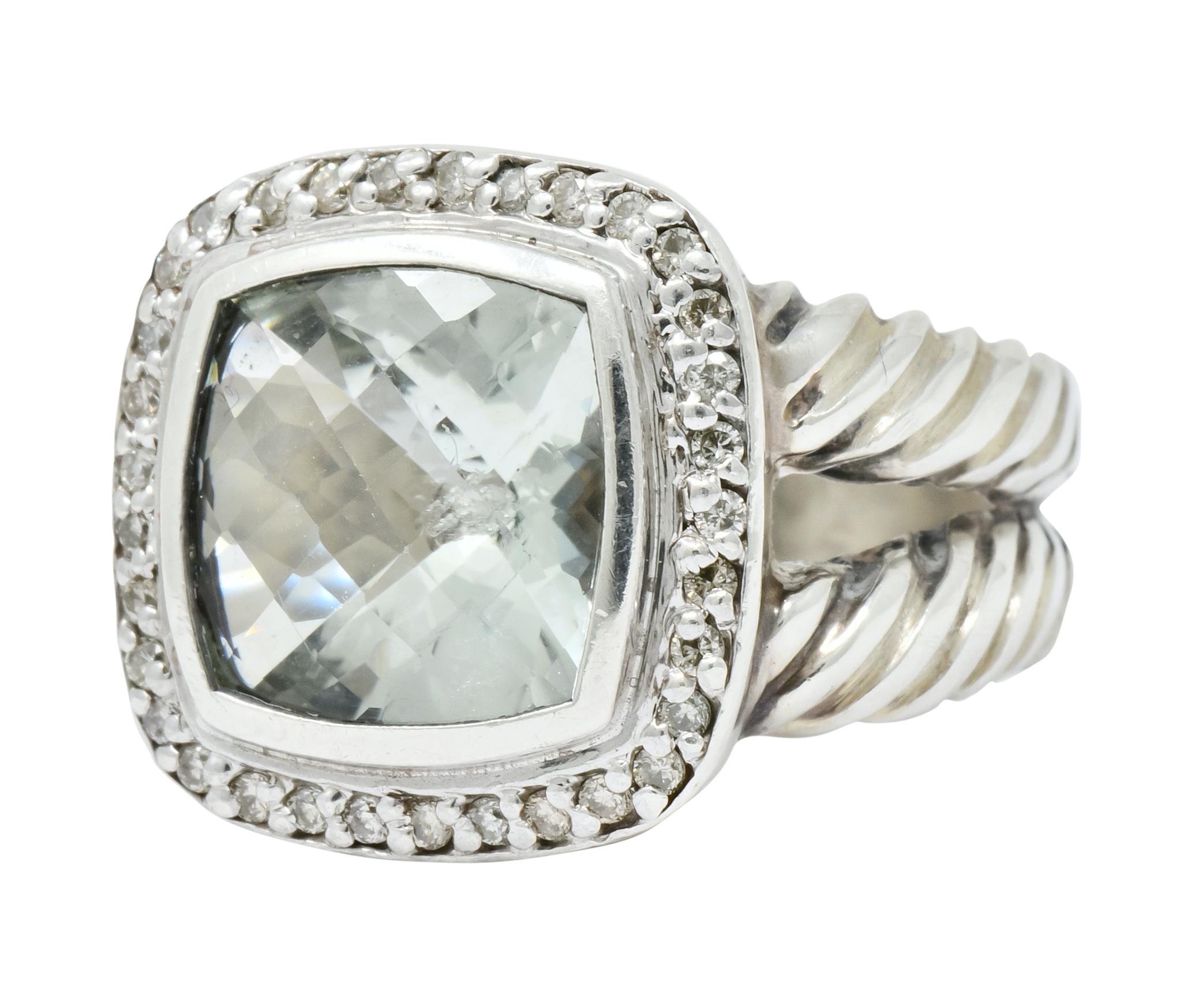 Contemporary David Yurman Green Quartz Diamond Sterling Silver Petite Albion Ring