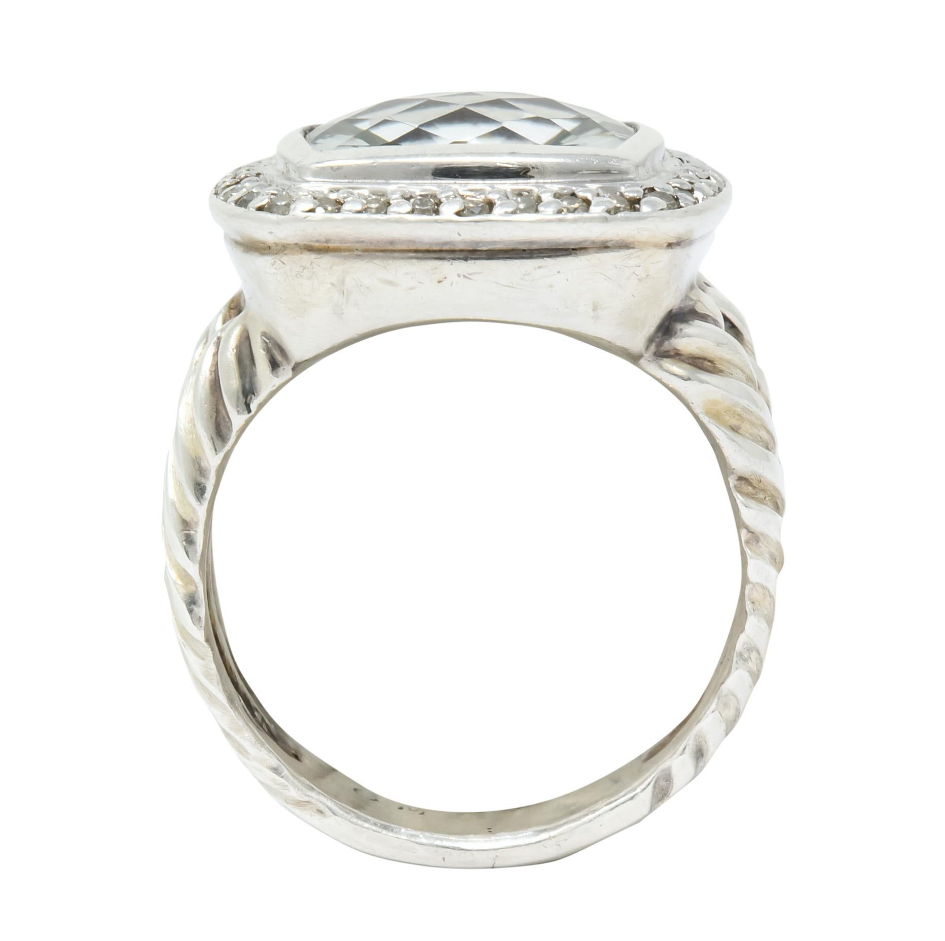Women's or Men's David Yurman Green Quartz Diamond Sterling Silver Petite Albion Ring