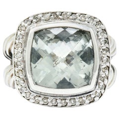 David Yurman Green Quartz Diamond Sterling Silver Petite Albion Ring