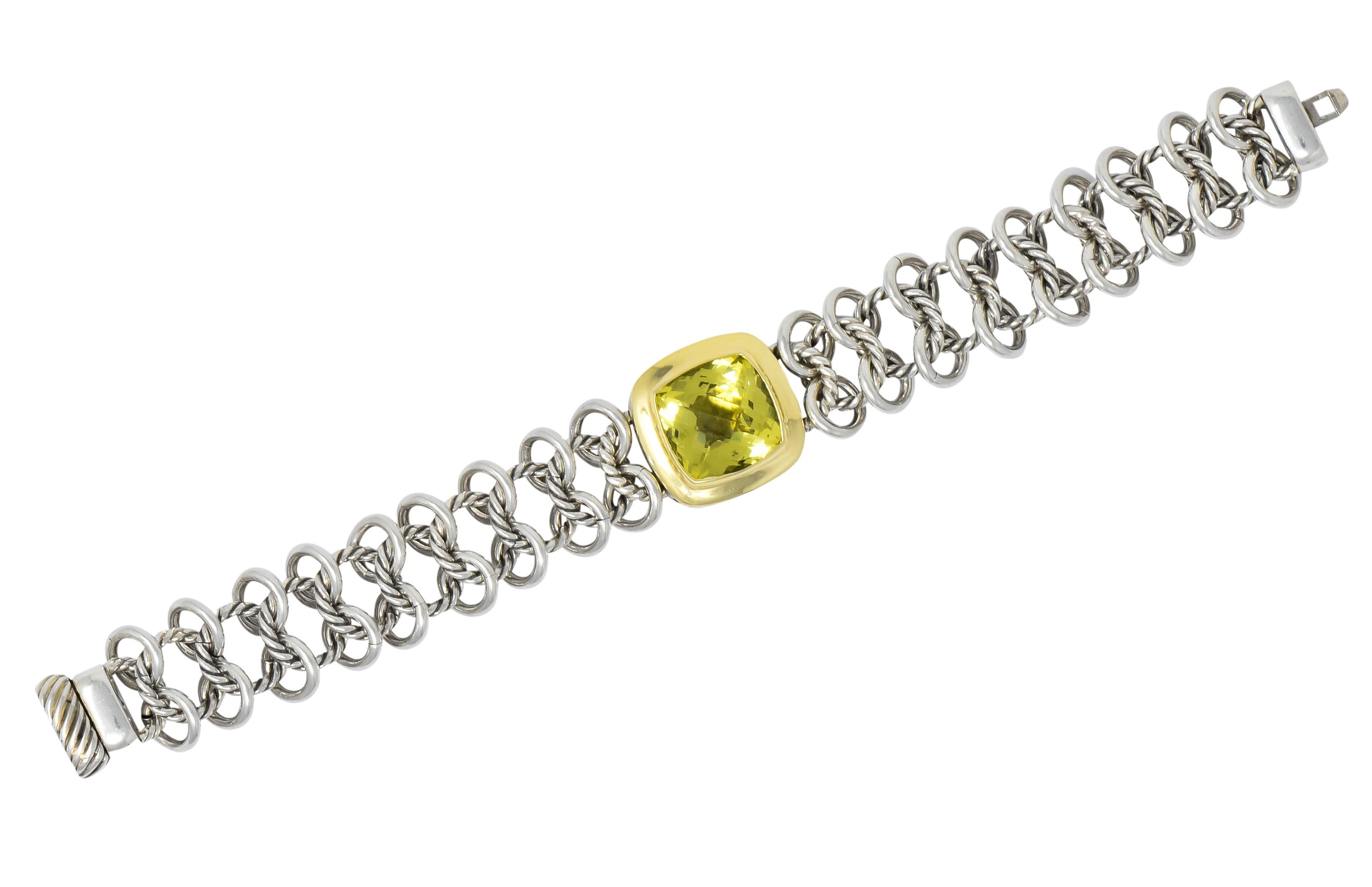 David Yurman Green Quartz Sterling Silver 18 Karat Gold Woven Link Bracelet 2