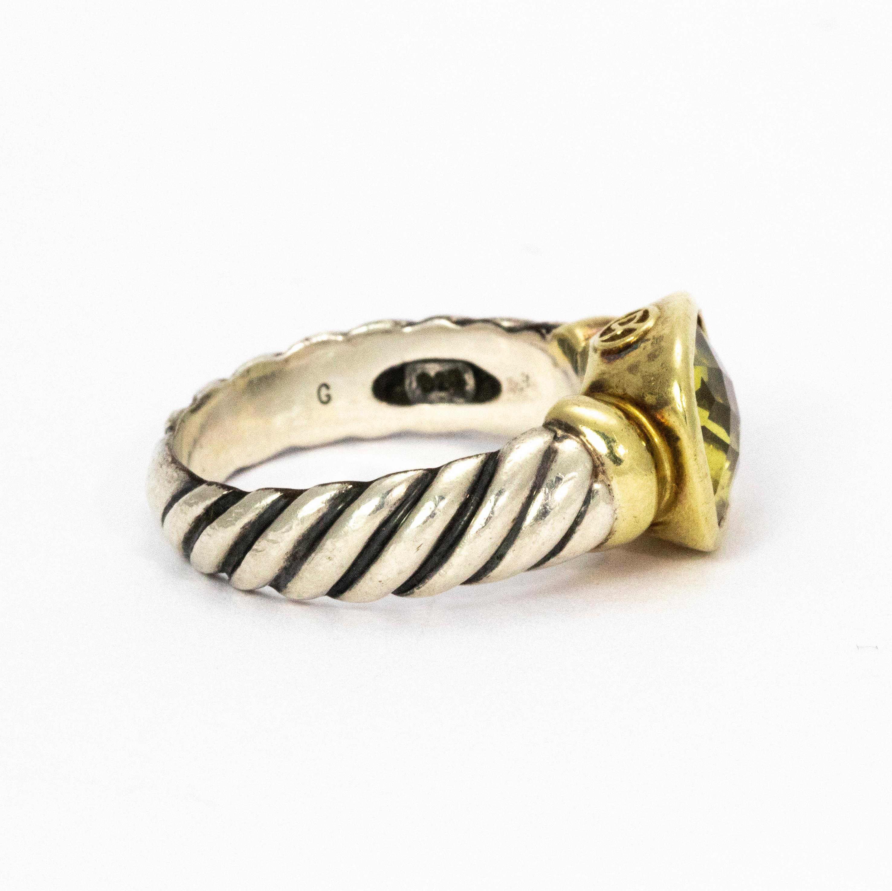 Women's David Yurman Green Tourmaline Silver and 14 Karat Gold Ring