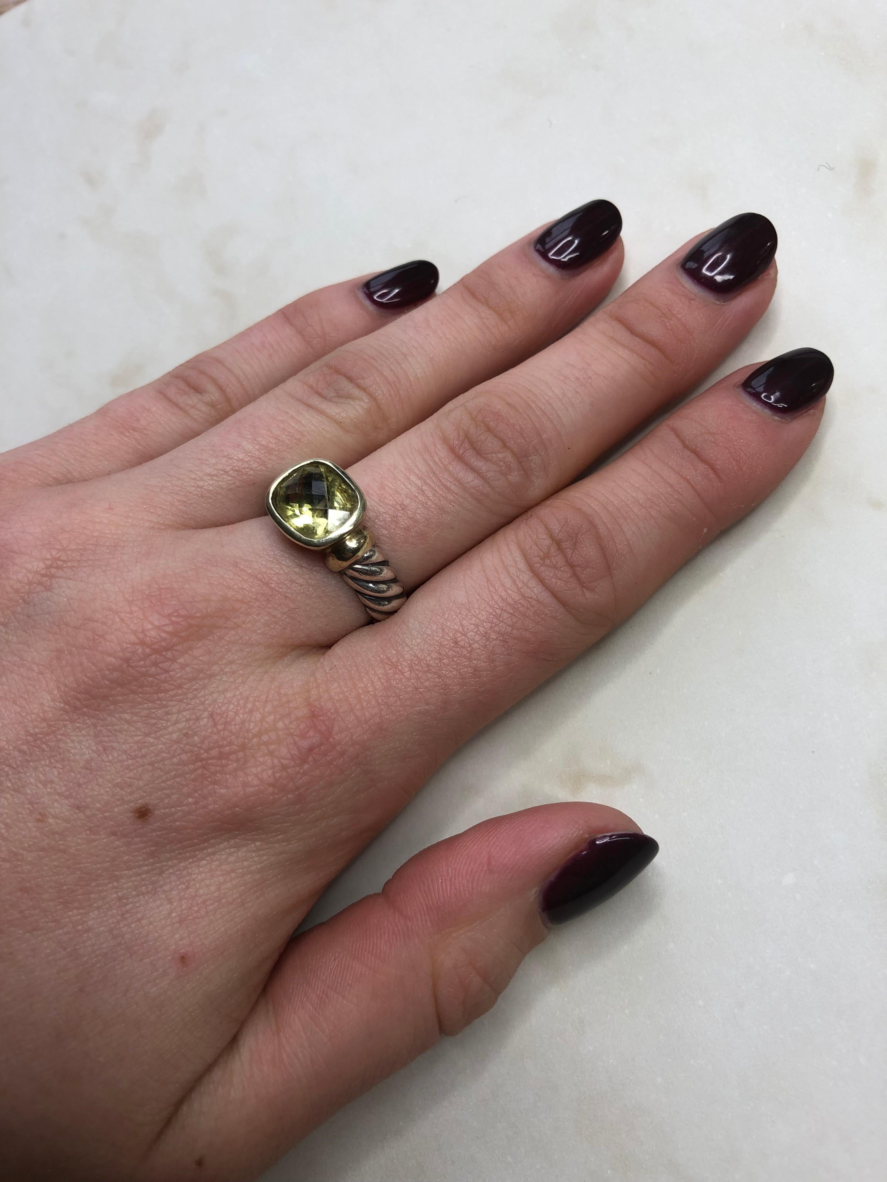 David Yurman Green Tourmaline Silver and 14 Karat Gold Ring 2
