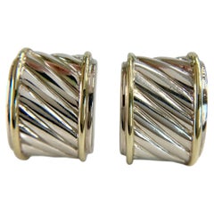 David Yurman Grooved Omega Back Earrings Silver and 14k Yellow Gold