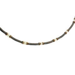 David Yurman Hampton Cable Pearl Station Choker Necklace in Silver and 14K