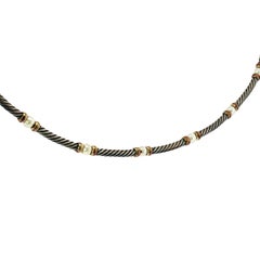 David Yurman Hampton Cable Pearl Station Choker Necklace in Silver and 14K