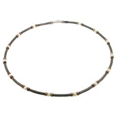 David Yurman Hampton Cable Pearl Station Choker Necklace in Silver and 14K
