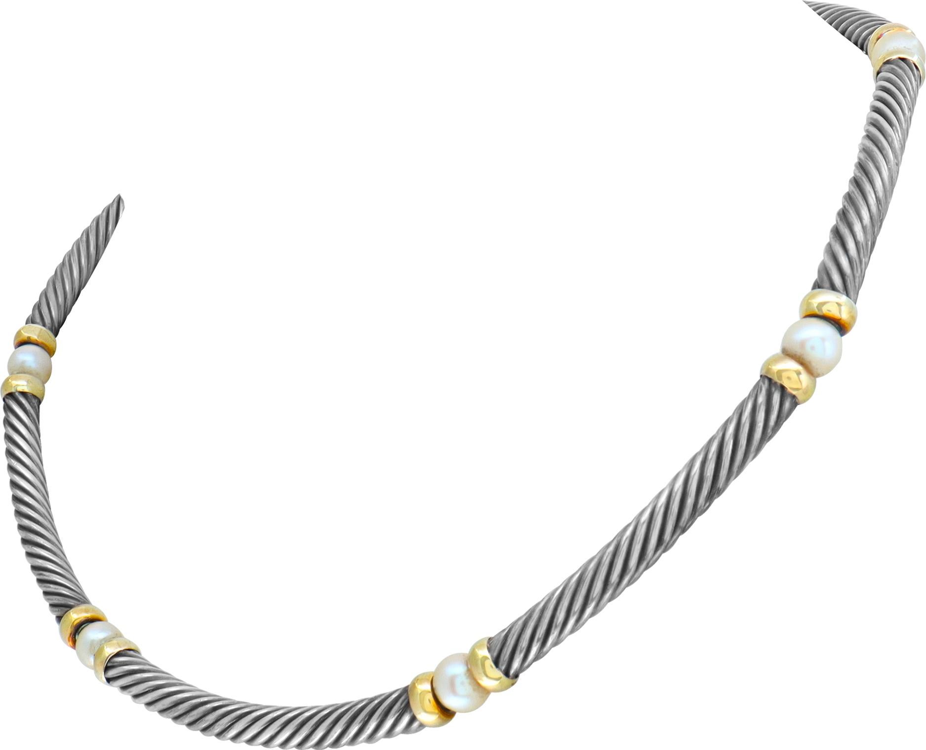 David Yurman Hampton Collare a girocollo in argento 14k e sterling. Misura della perla 6 mm. Lunghezza 15 pollici.
