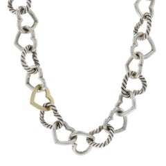David Yurman Heart Cable Link Necklace 16" - Sterling 925 Yellow Gold 18k Love