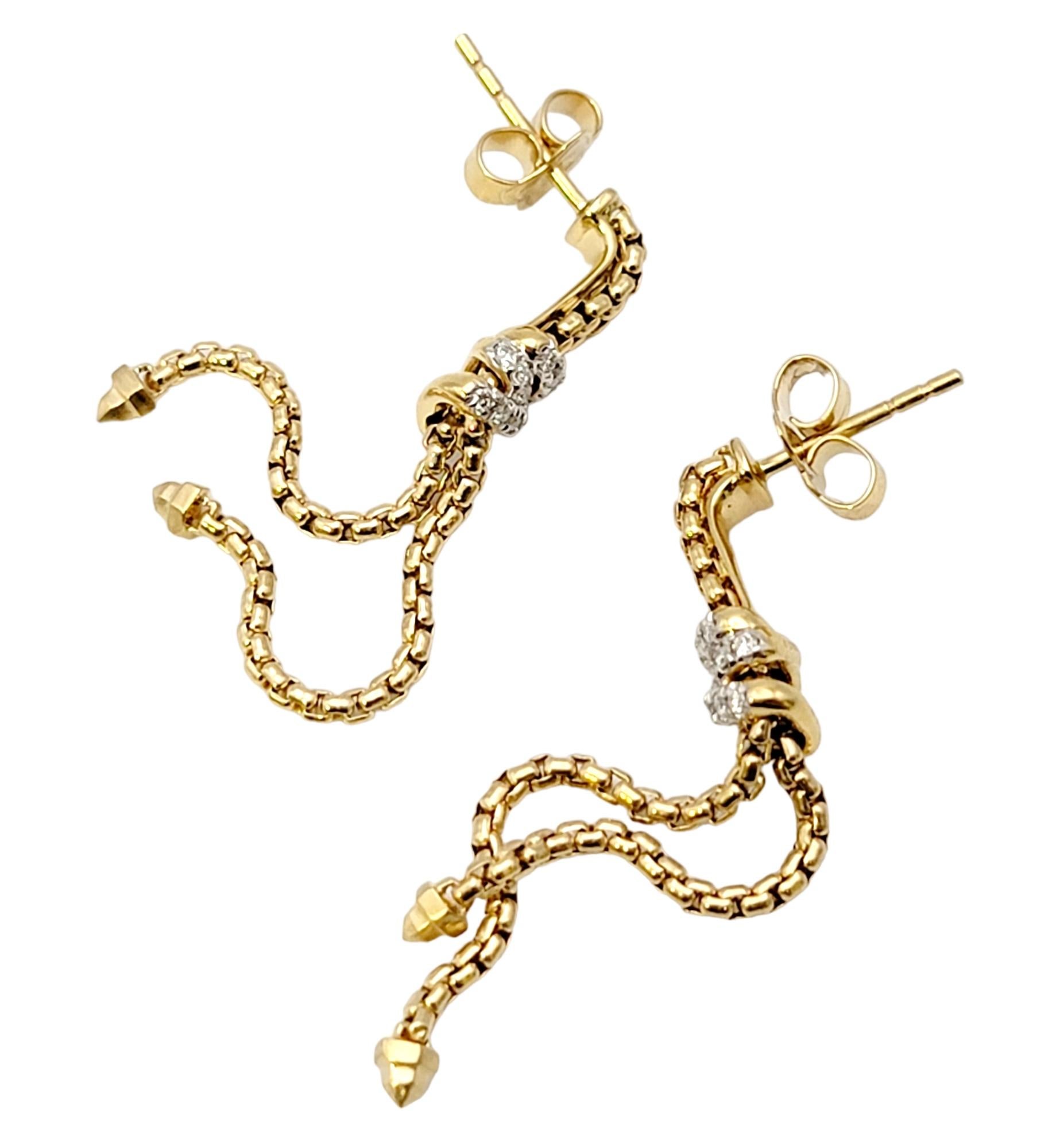Round Cut David Yurman Helena Box Chain Drop Earrings with Diamonds in 18 Karat Gold