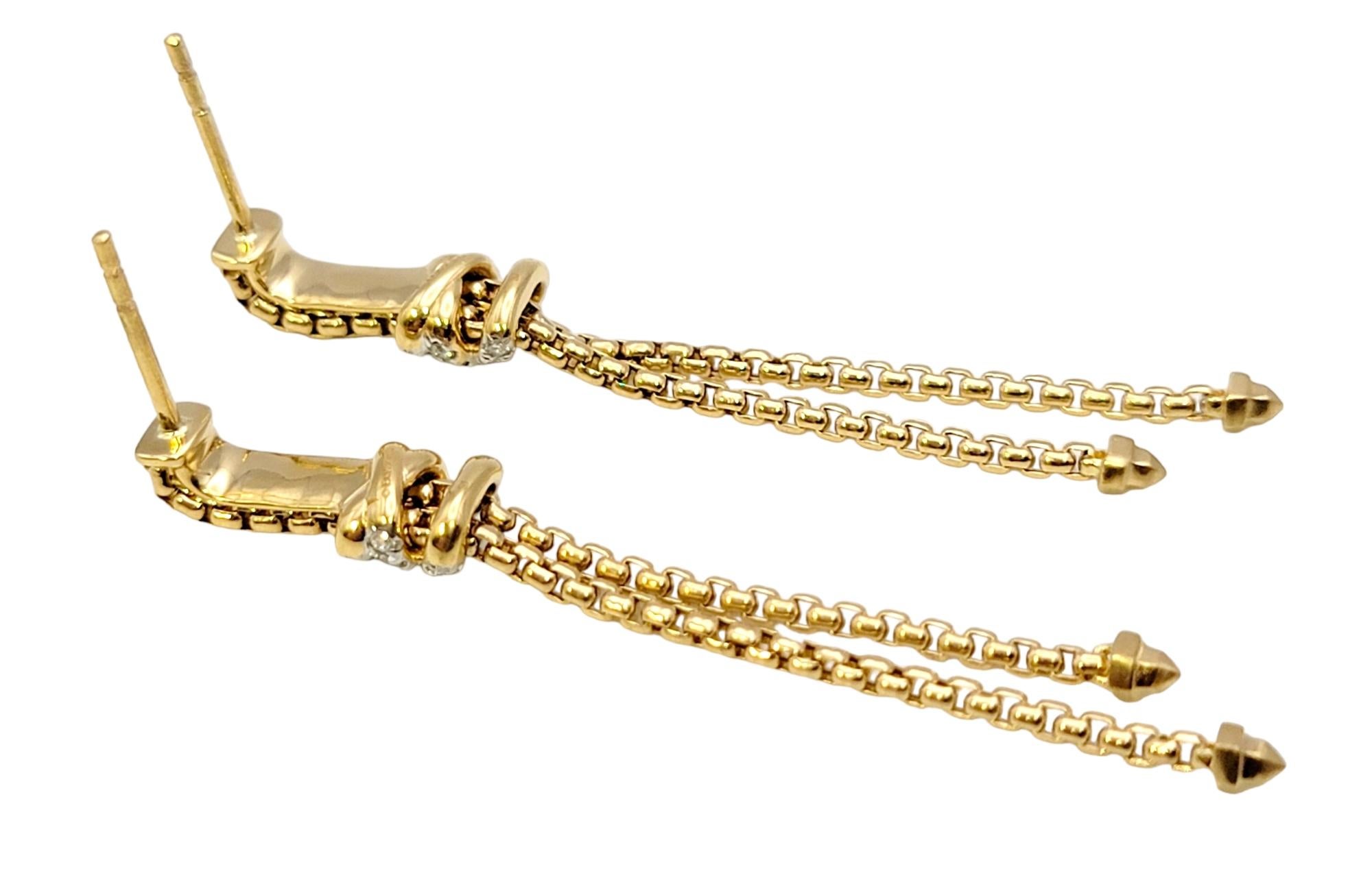 David Yurman Helena Box Chain Drop Earrings with Diamonds in 18 Karat Gold In Good Condition In Scottsdale, AZ