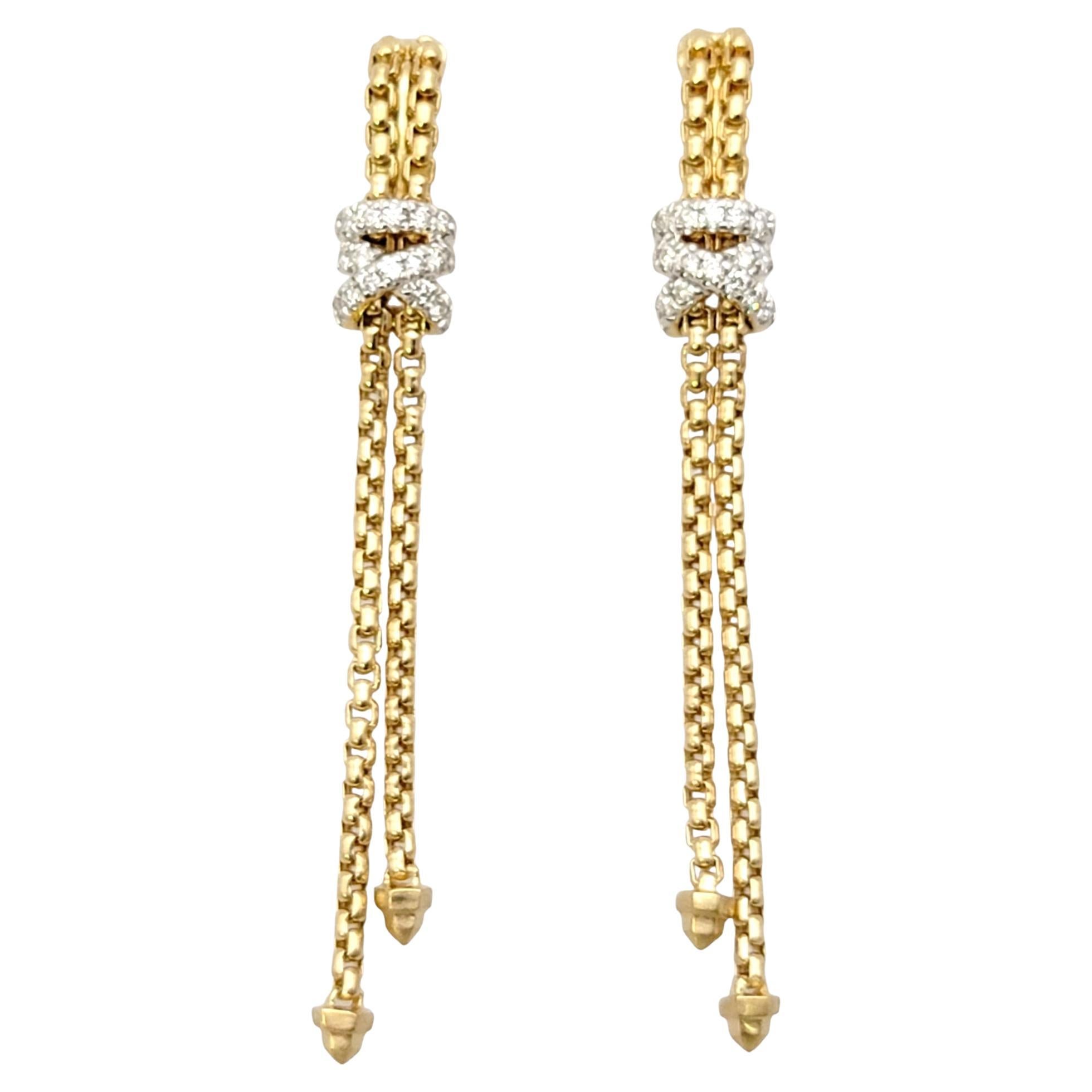 David Yurman Helena Box Chain Drop Earrings with Diamonds in 18 Karat Gold