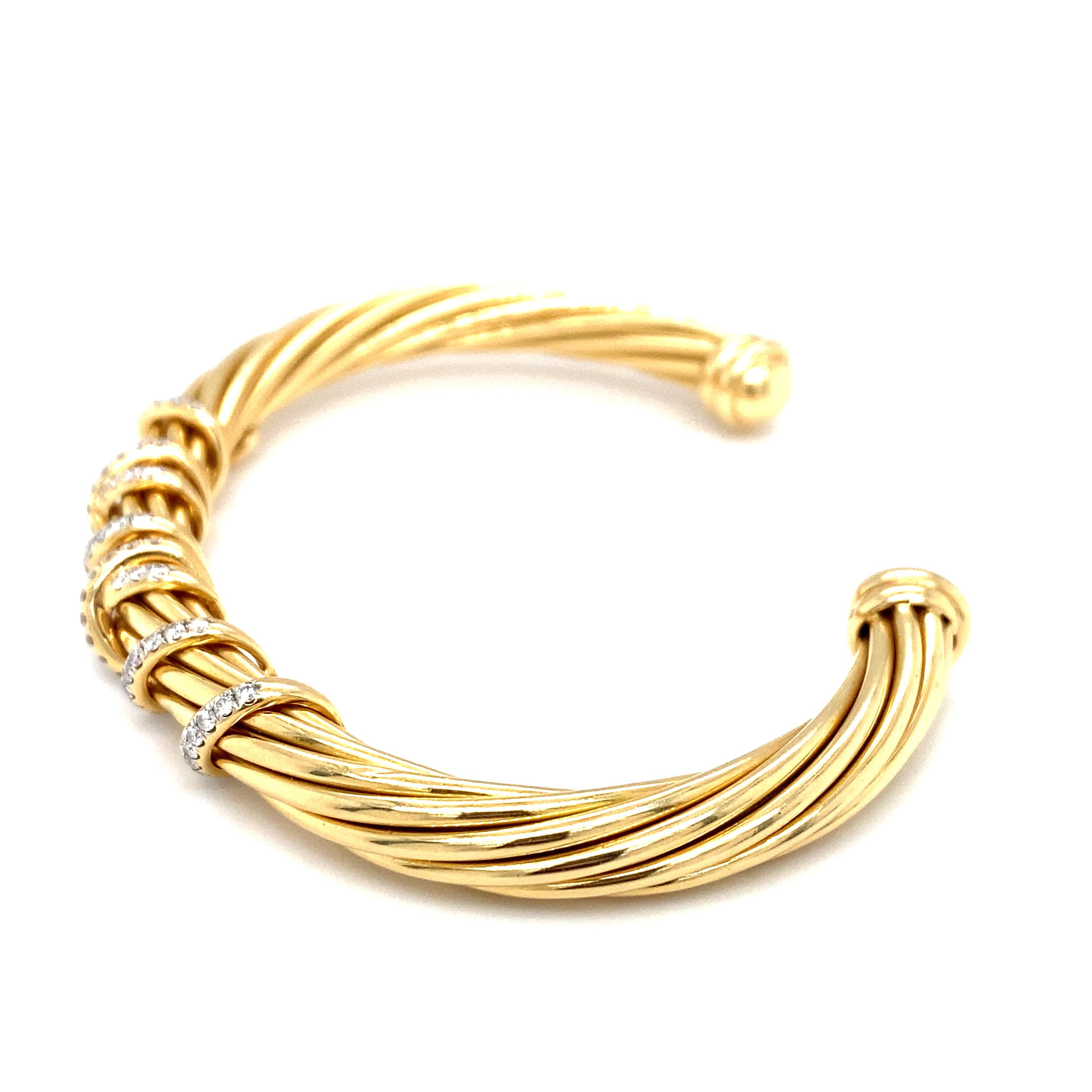 Women's or Men's David Yurman Helena Center Station Diamond Cuff Bracelet in 18 Karat Yellow Gold