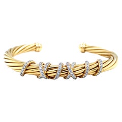 David Yurman Helena Center Station Diamond Cuff Bracelet in 18 Karat Yellow Gold