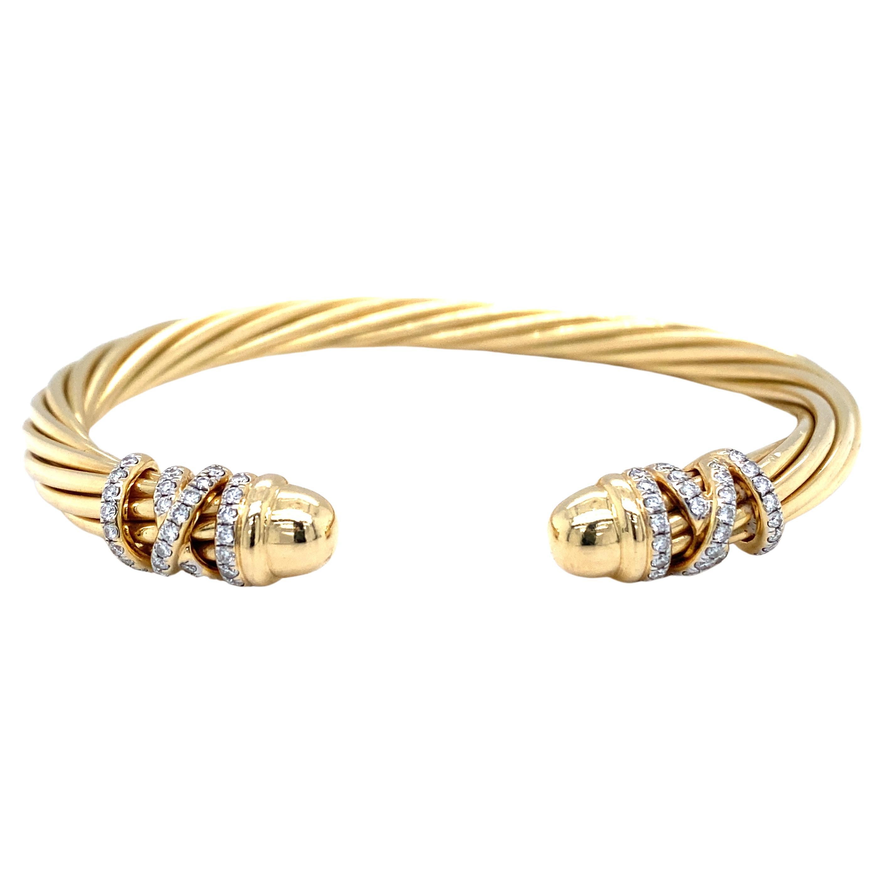 David Yurman Helena Diamond Cuff Bracelet in 18 Karat Yellow Gold