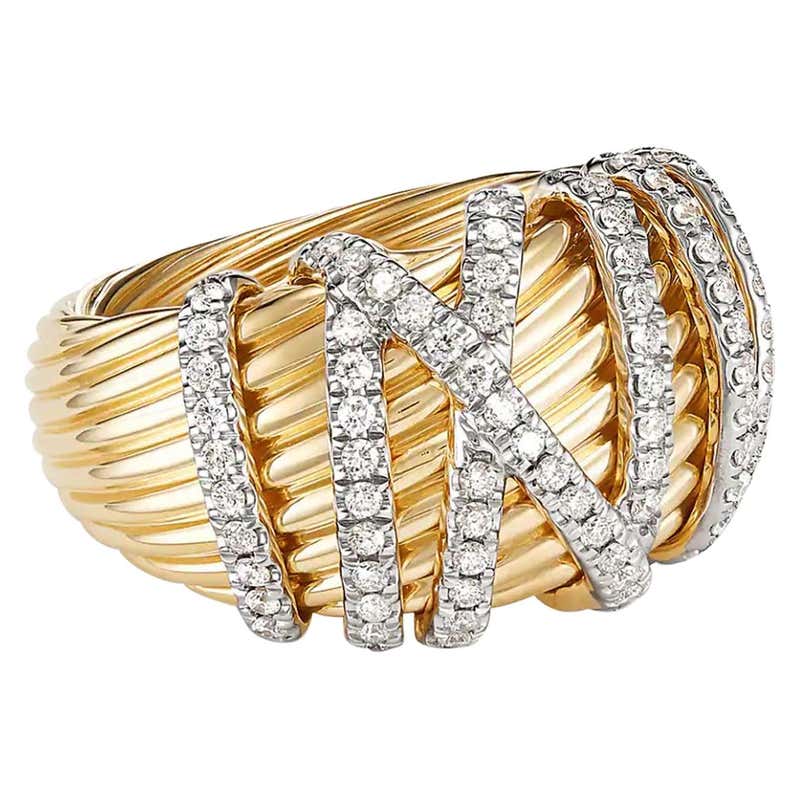 David Yurman Helena Dome Ring in 18K Yellow Gold with Diamonds For Sale ...