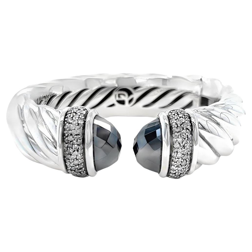 David Yurman Hematite and Diamond Hinged Cuff Bracelet