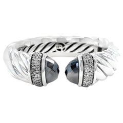 David Yurman Hematite and Diamond Hinged Cuff Bracelet