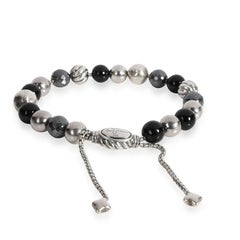 David Yurman Hematite Black Onyx & Sterling Silver Beaded Bracelet