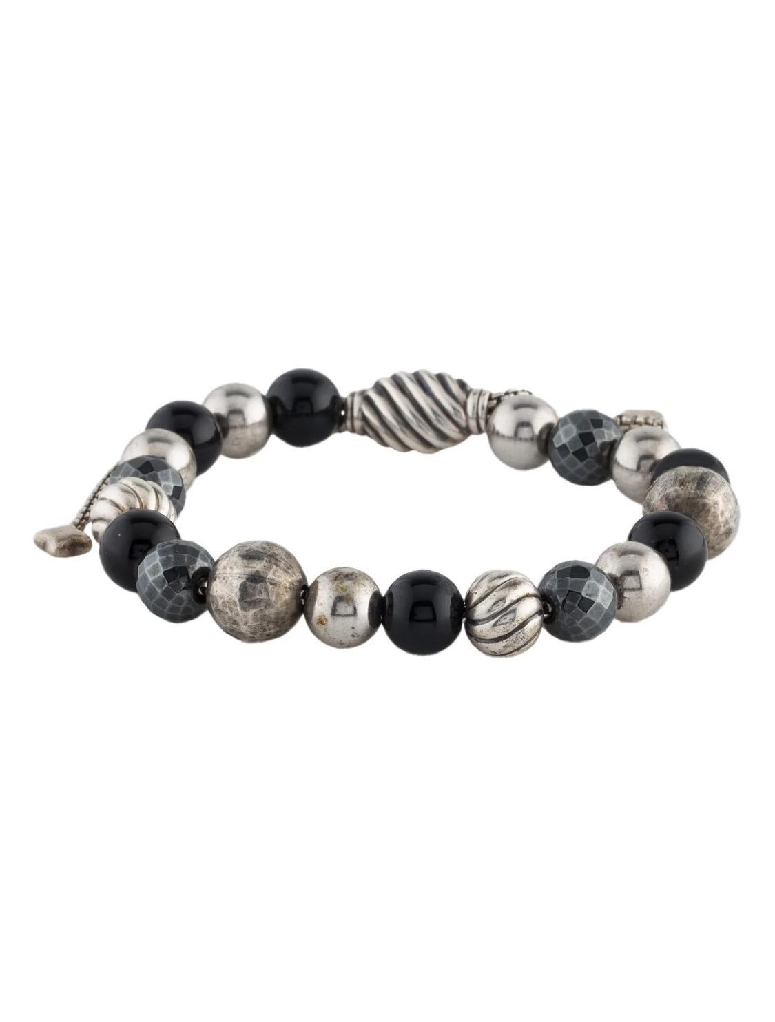 Perle David Yurman Hematite Black Onyx & Sterling Silver Beaded Bracelet en vente