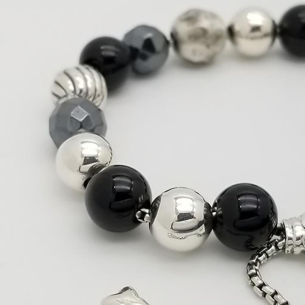 David Yurman Hematite Black Onyx & Sterling Silver Beaded Bracelet en vente 1