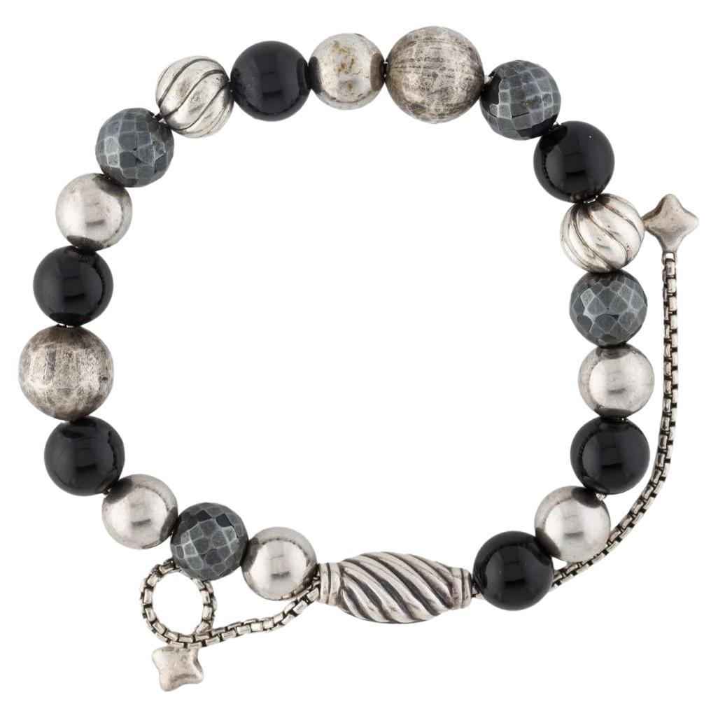 David Yurman Hematite Black Onyx & Sterling Silver Beaded Bracelet