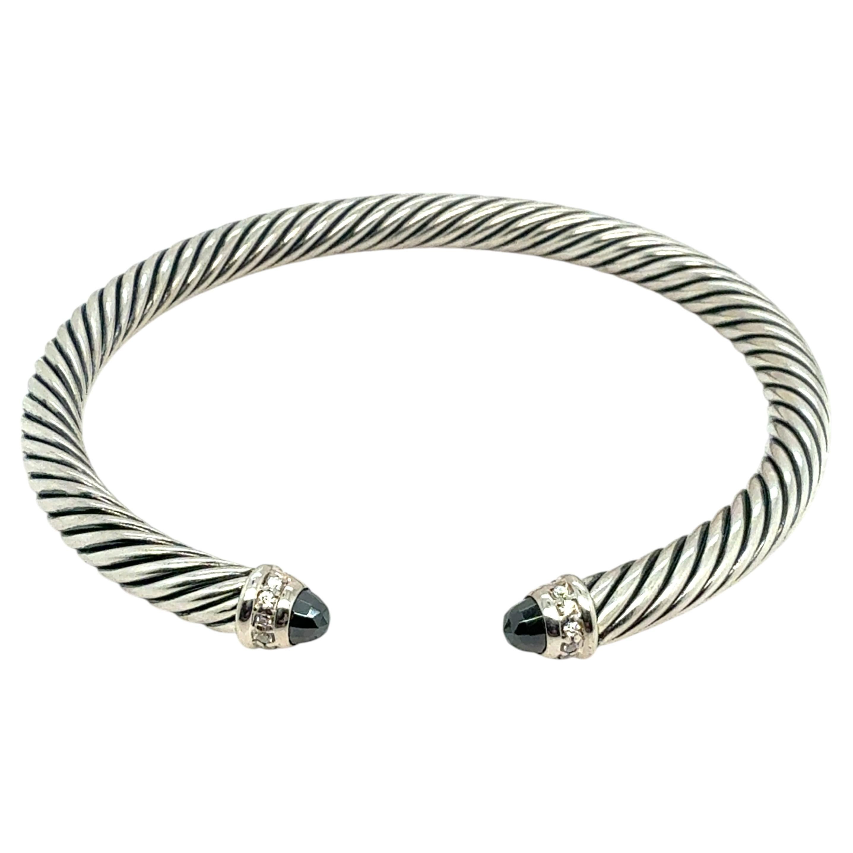 David Yurman Hematite Cuff Bracelet Sterling Silver 5 mm Estate