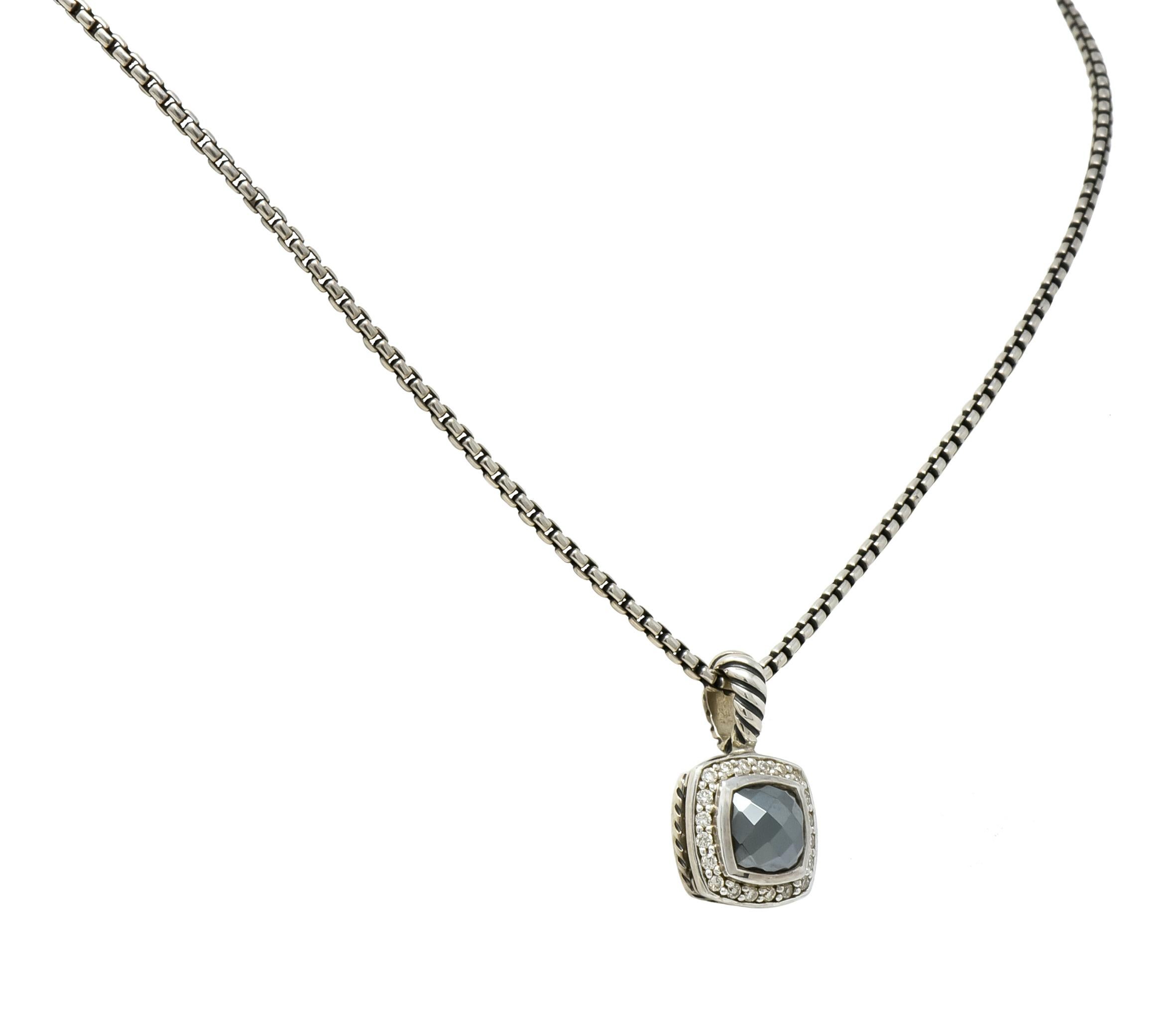 Modernist David Yurman Hematite Diamond Sterling Silver Petite Albion Pendant Necklace