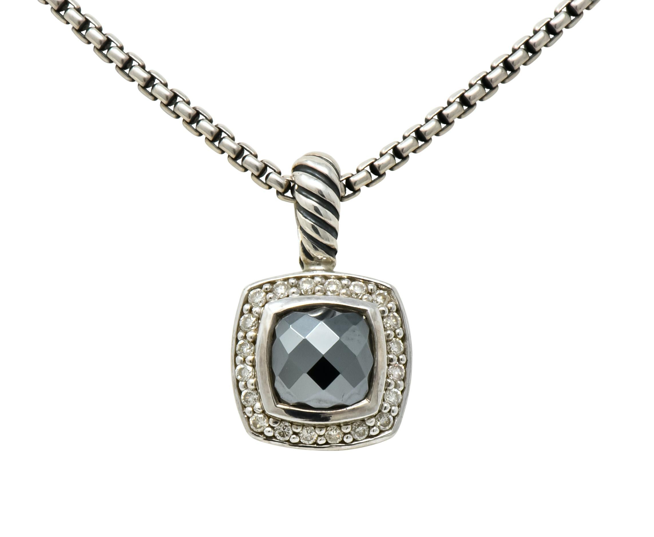 David Yurman Hematite Diamond Sterling Silver Petite Albion Pendant Necklace 3