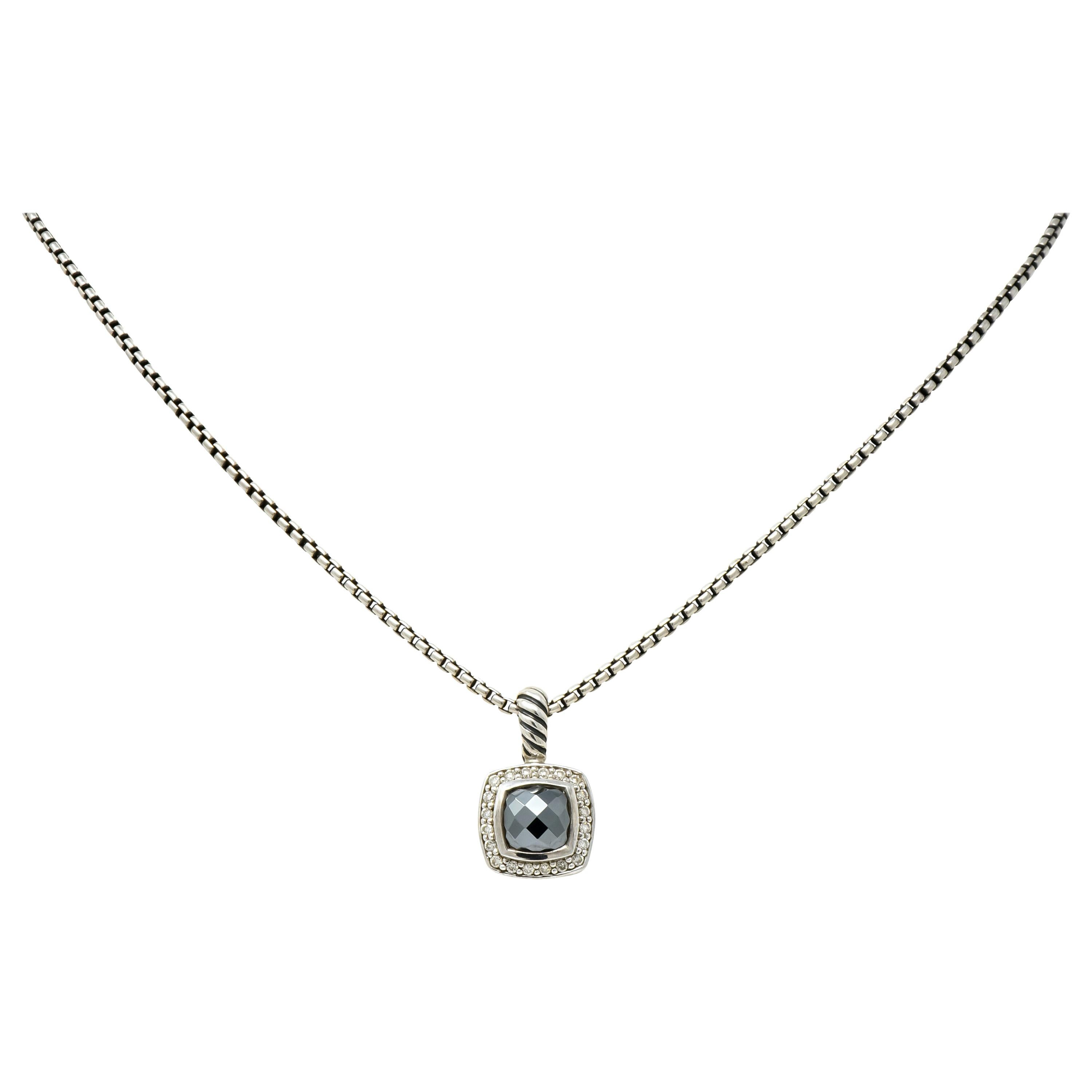 David Yurman Hematite Diamond Sterling Silver Petite Albion Pendant Necklace