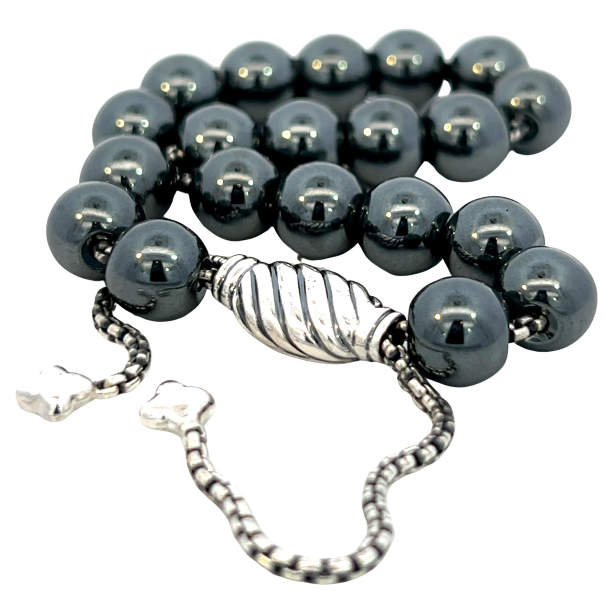 David Yurman Hämatit spirituelle Perlen Armband 6,6 - 8,5" Silber 8 mm Estate