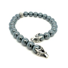 David Yurman Bracciale di perle spirituali di ematite 8" 8 mm A. Silver Estate
